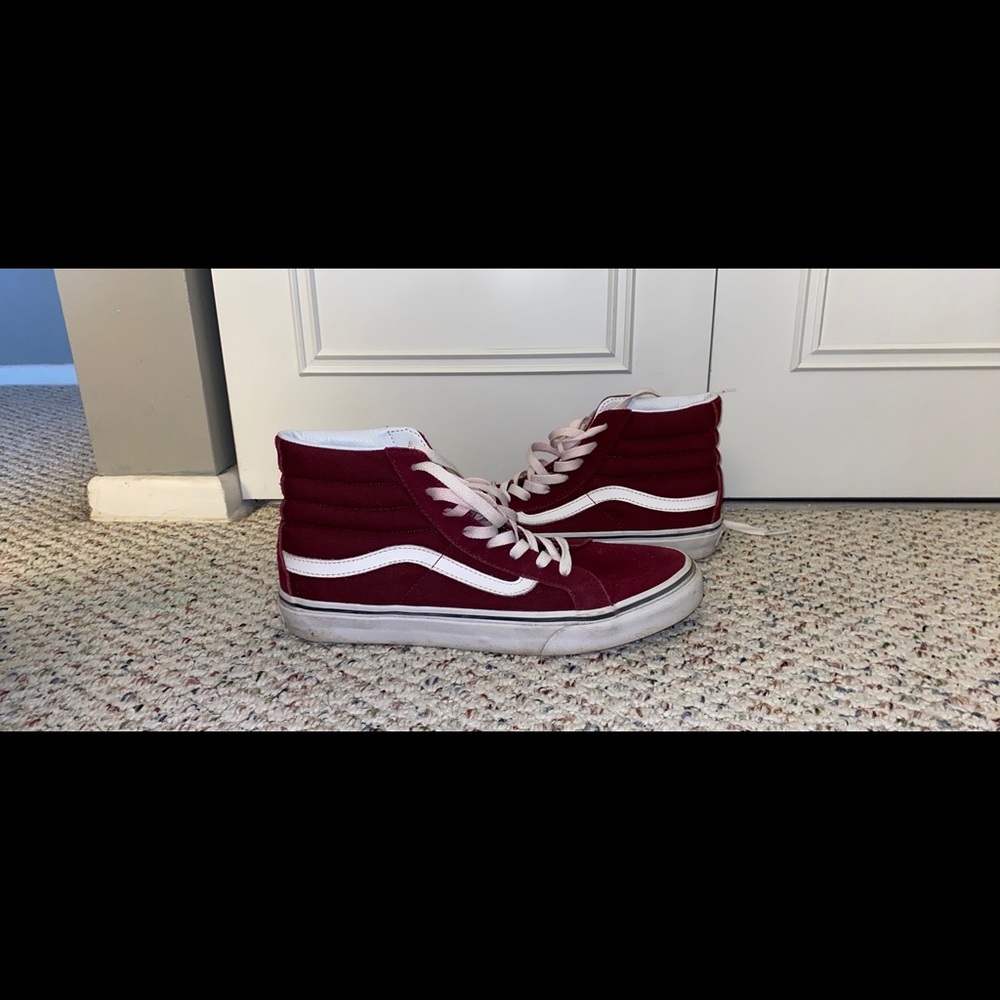 Maroon and White Vans